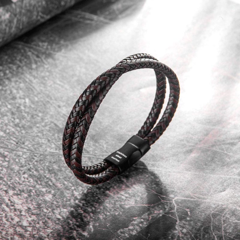 murtoo Mens Bracelet Leather Braided, Brown and Black Leather Bracelet for Men - Image 3